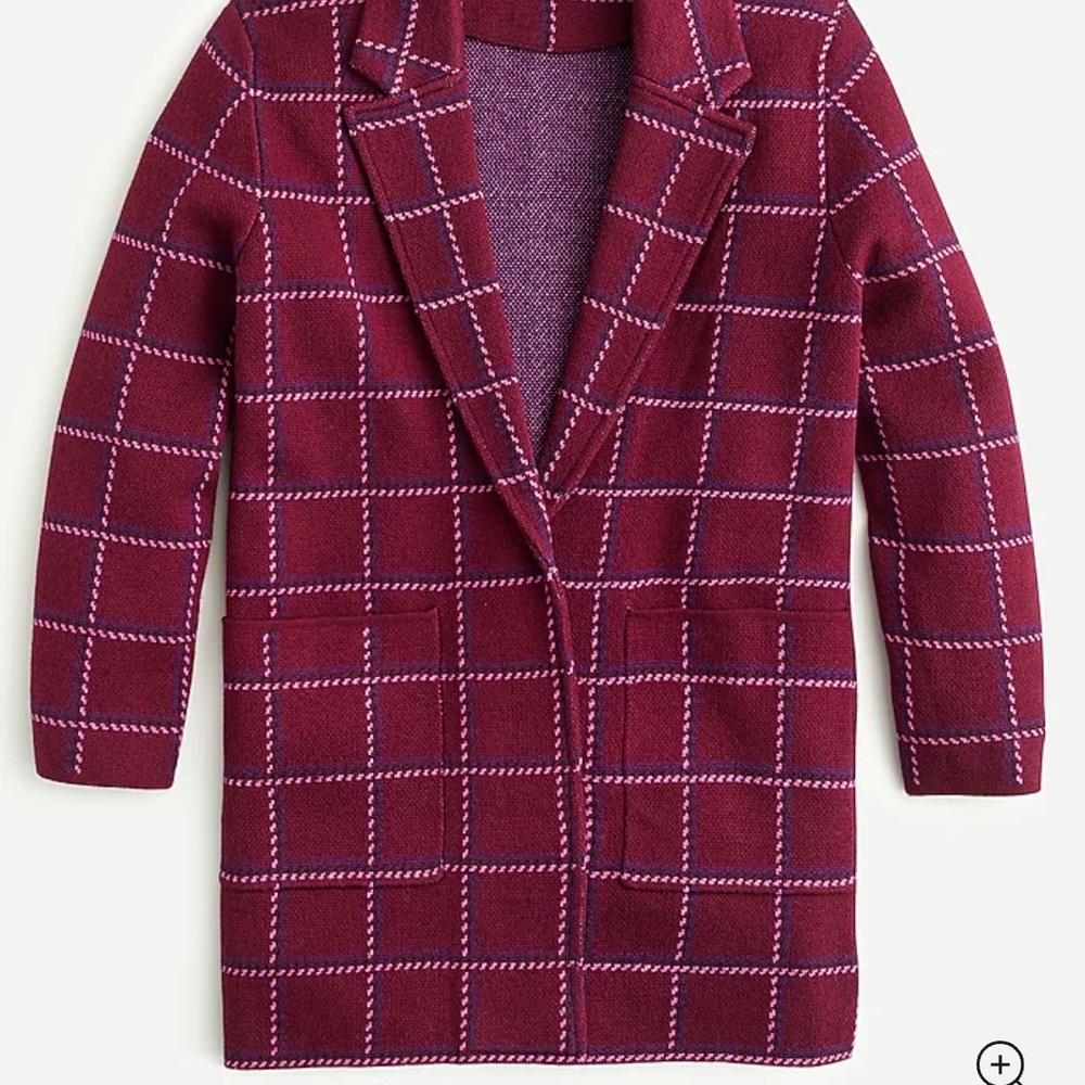 J. Crew Maroon/Pink Womens  Checkered Sweater Blazer size medium